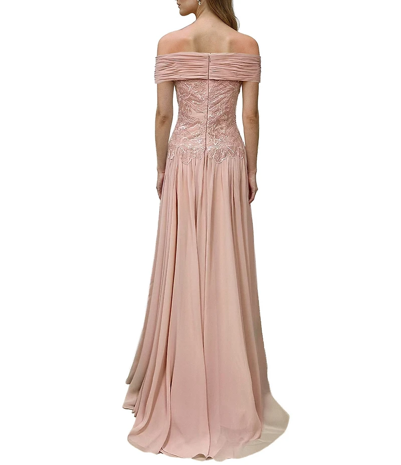 Terani Couture Off The Shoulder A Line Chiffon Gown