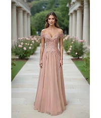 Terani Couture Off The Shoulder A Line Chiffon Gown