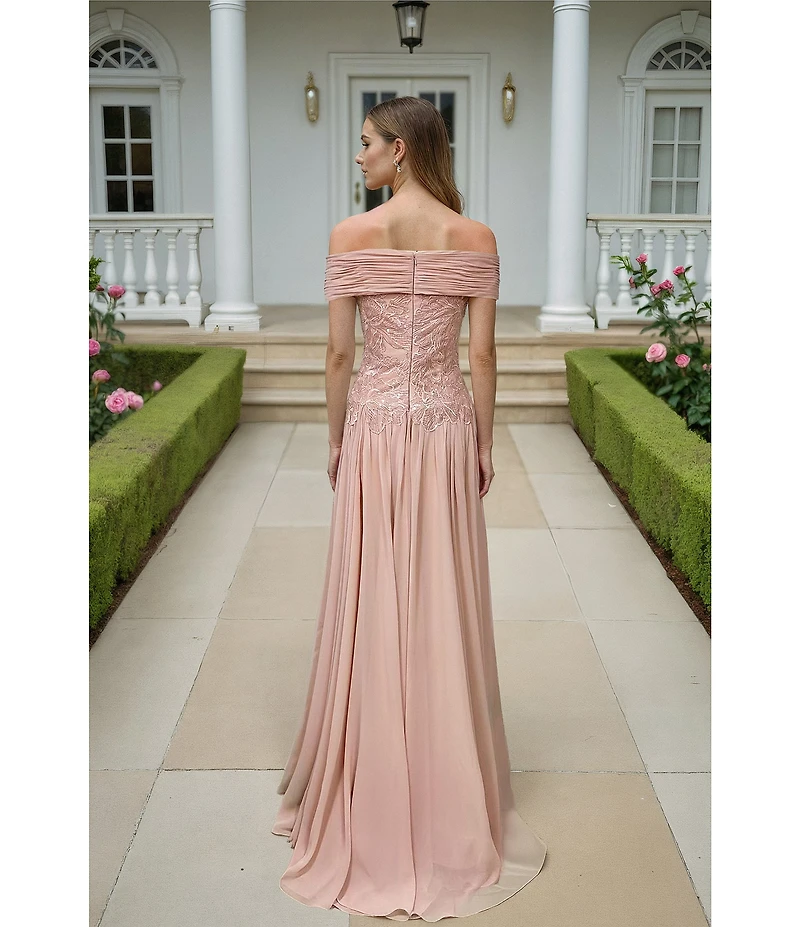 Terani Couture Off The Shoulder A Line Chiffon Gown