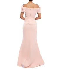 Terani Couture Off-The-Shoulder Beaded 3D Waist Flower Mermaid Gown