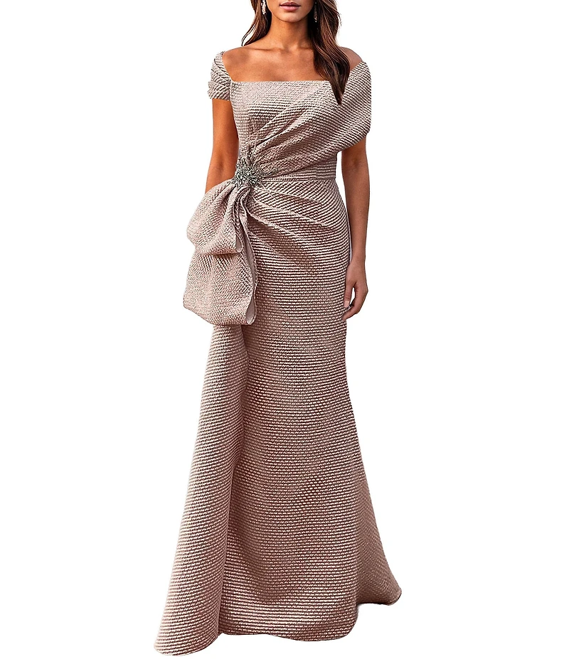 Terani Couture Off The Shoulder Gown With Beaded Detail