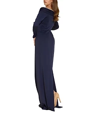 Terani Couture Off The Shoulder Long Sleeve Beaded Gown