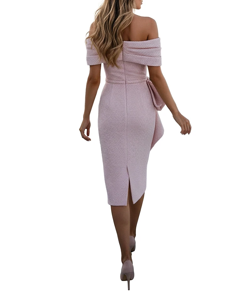 Terani Couture Off The Shoulder Metallic Midi Dress