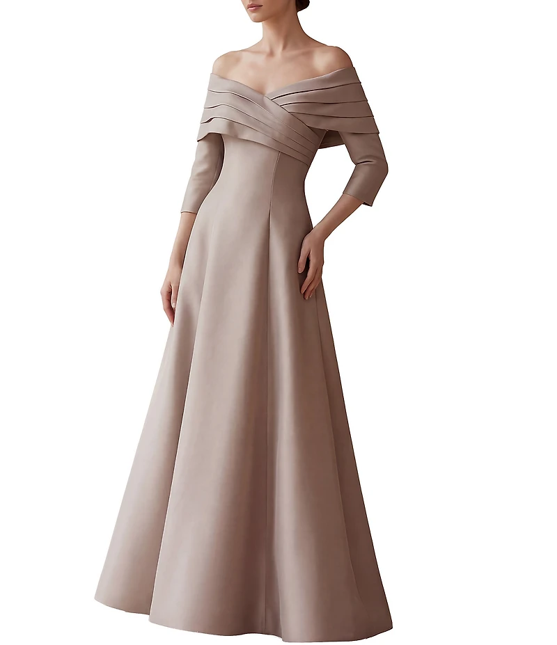 Terani Couture Off The Shoulder Pleated A-Line Gown