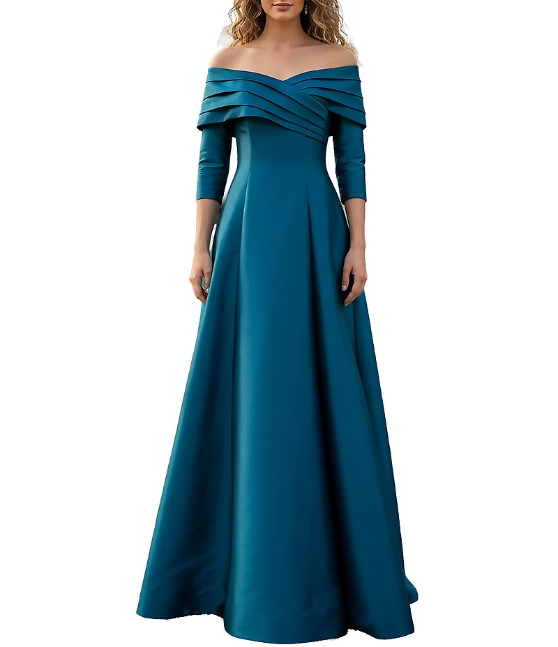 Terani Couture Off The Shoulder Pleated A-Line Gown