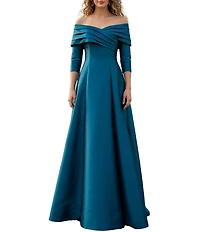 Terani Couture Off The Shoulder Pleated A-Line Gown