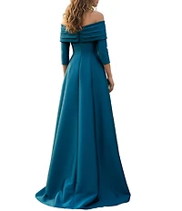 Terani Couture Off The Shoulder Pleated A-Line Gown