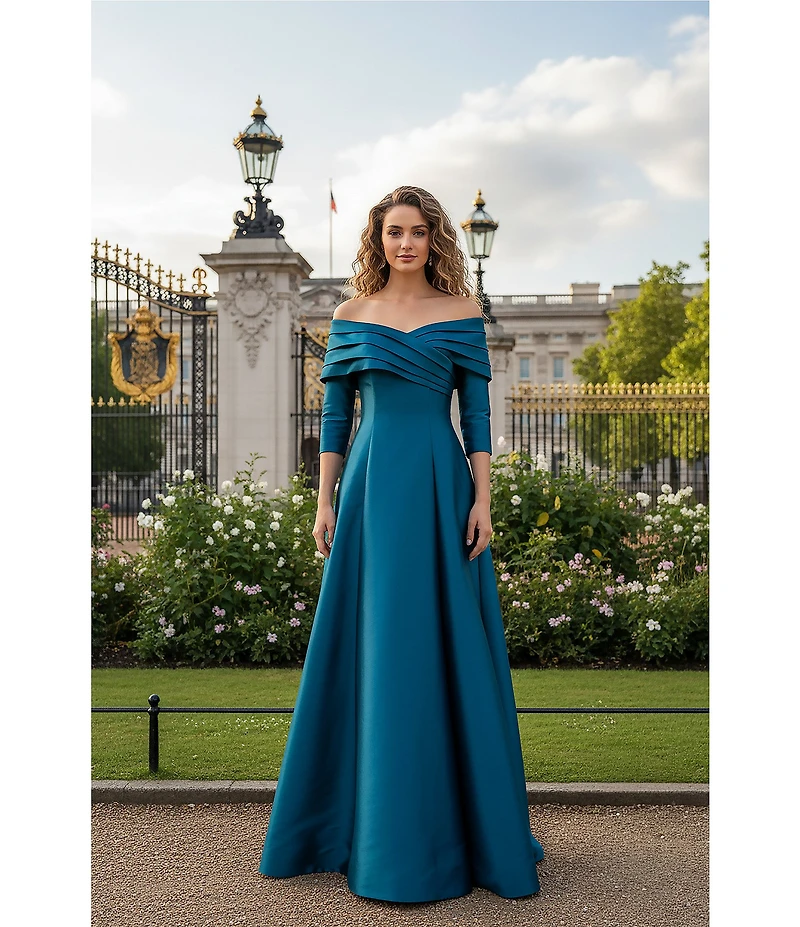 Terani Couture Off The Shoulder Pleated A-Line Gown