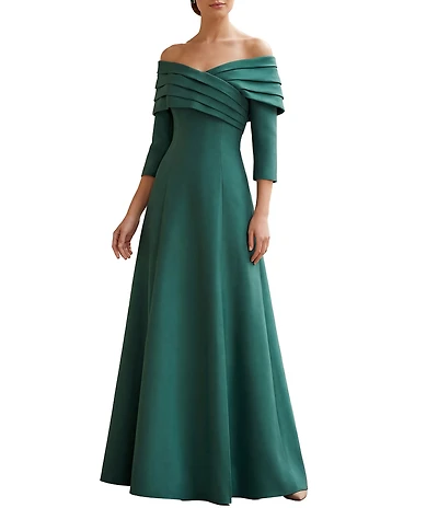 Terani Couture Off The Shoulder Pleated A-Line Gown