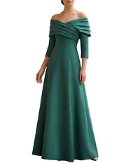 Terani Couture Off The Shoulder Pleated A-Line Gown