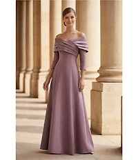 Terani Couture Off The Shoulder Pleated A-Line Gown