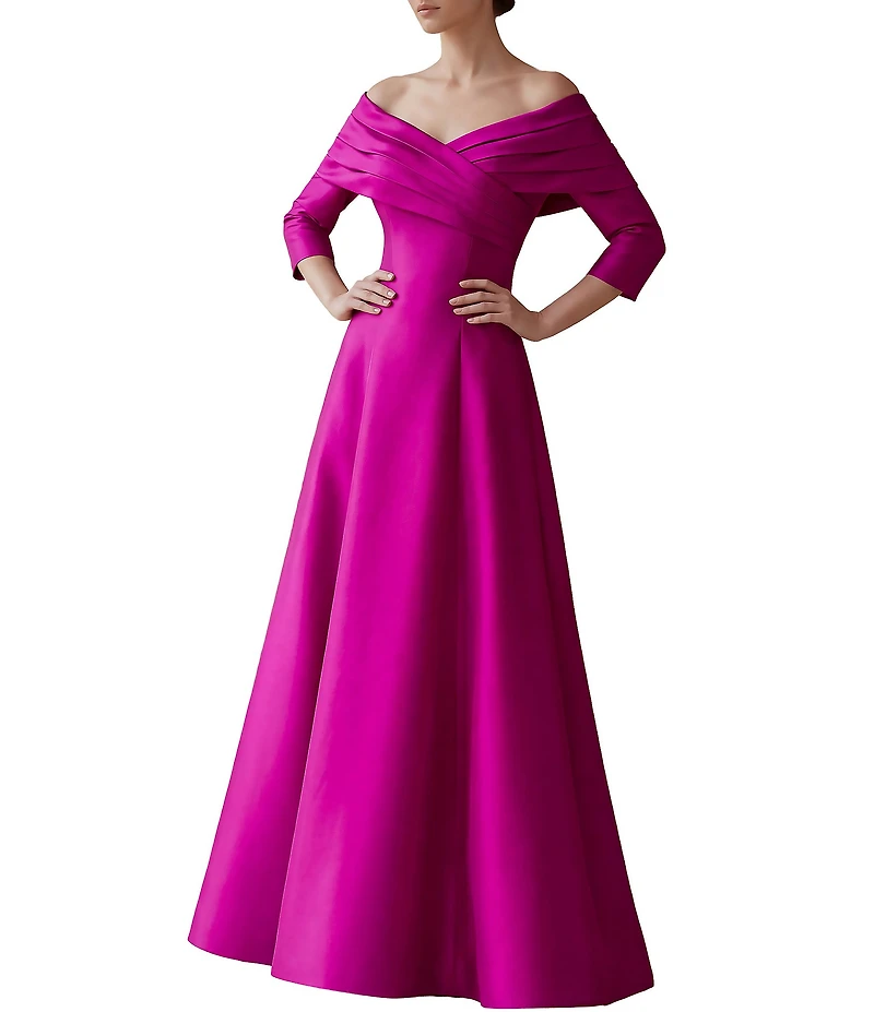 Terani Couture Off The Shoulder Pleated A-Line Gown