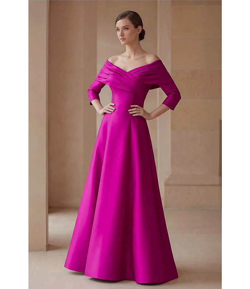 Terani Couture Off The Shoulder Pleated A-Line Gown