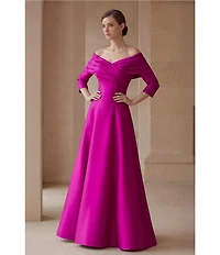 Terani Couture Off The Shoulder Pleated A-Line Gown