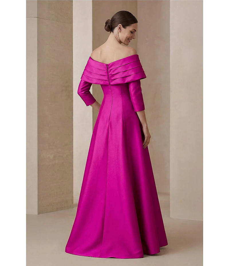 Terani Couture Off The Shoulder Pleated A-Line Gown
