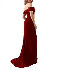 Terani Couture Off The Shoulder Pleated Bodice Crepe Mermaid Gown