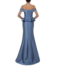 Terani Couture Off-the-Shoulder Pleated Floral Beaded Bodice Mermaid Gown