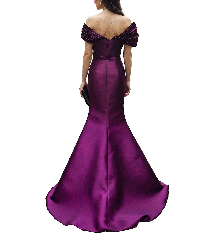 Terani Couture Off-The-Shoulder Ruched Bodice With Beading Mikado Mermaid Gown