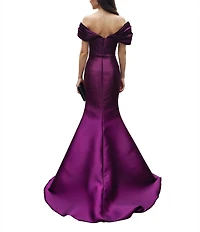 Terani Couture Off-The-Shoulder Ruched Bodice With Beading Mikado Mermaid Gown