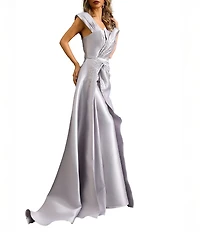 Terani Couture Off-The-Shoulder Ruched Bodice With Beading Mikado Mermaid Gown