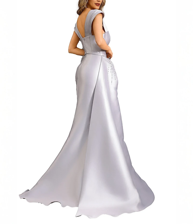 Terani Couture Off-The-Shoulder Ruched Bodice With Beading Mikado Mermaid Gown