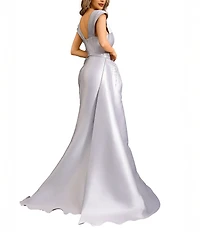 Terani Couture Off-The-Shoulder Ruched Bodice With Beading Mikado Mermaid Gown