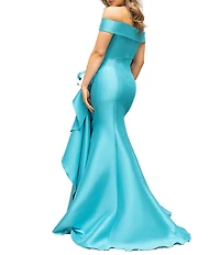 Terani Couture Off-the-Shoulder Ruffle Front Mikado Gown