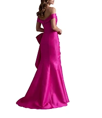 Terani Couture Off-the-Shoulder Ruffle Front Mikado Gown
