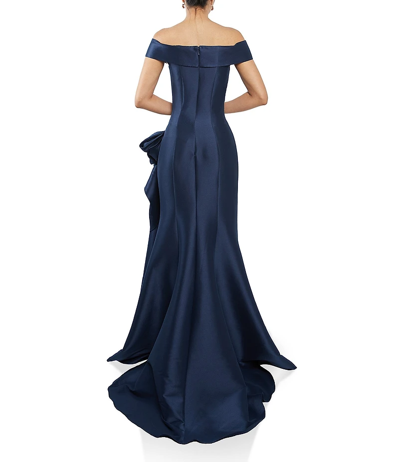 Terani Couture Off-the-Shoulder Ruffle Front Mikado Gown