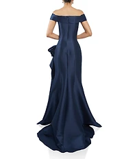 Terani Couture Off-the-Shoulder Ruffle Front Mikado Gown