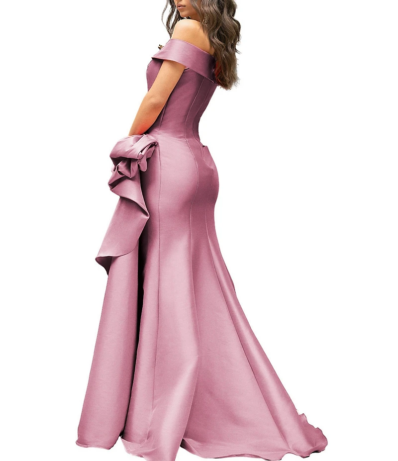 Terani Couture Off-the-Shoulder Ruffle Front Mikado Gown