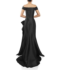 Terani Couture Off-the-Shoulder Ruffle Front Mikado Gown