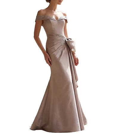 Terani Couture Off-The-Shoulder Ruffle Mikado Mermaid Gown