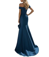 Terani Couture Off-The-Shoulder Ruffle Mikado Mermaid Gown