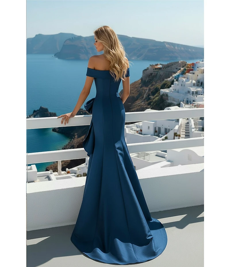 Terani Couture Off-The-Shoulder Ruffle Mikado Mermaid Gown