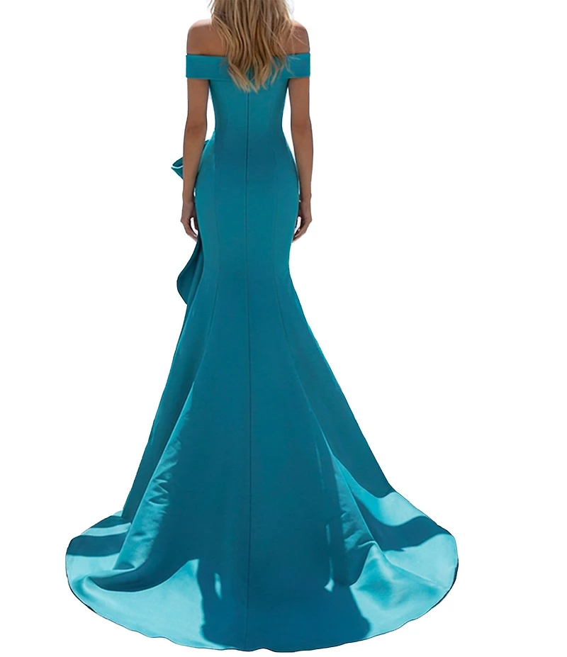 Terani Couture Off-The-Shoulder Ruffle Mikado Mermaid Gown