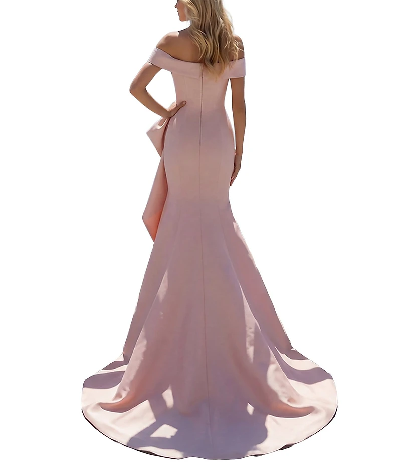 Terani Couture Off-The-Shoulder Ruffle Mikado Mermaid Gown