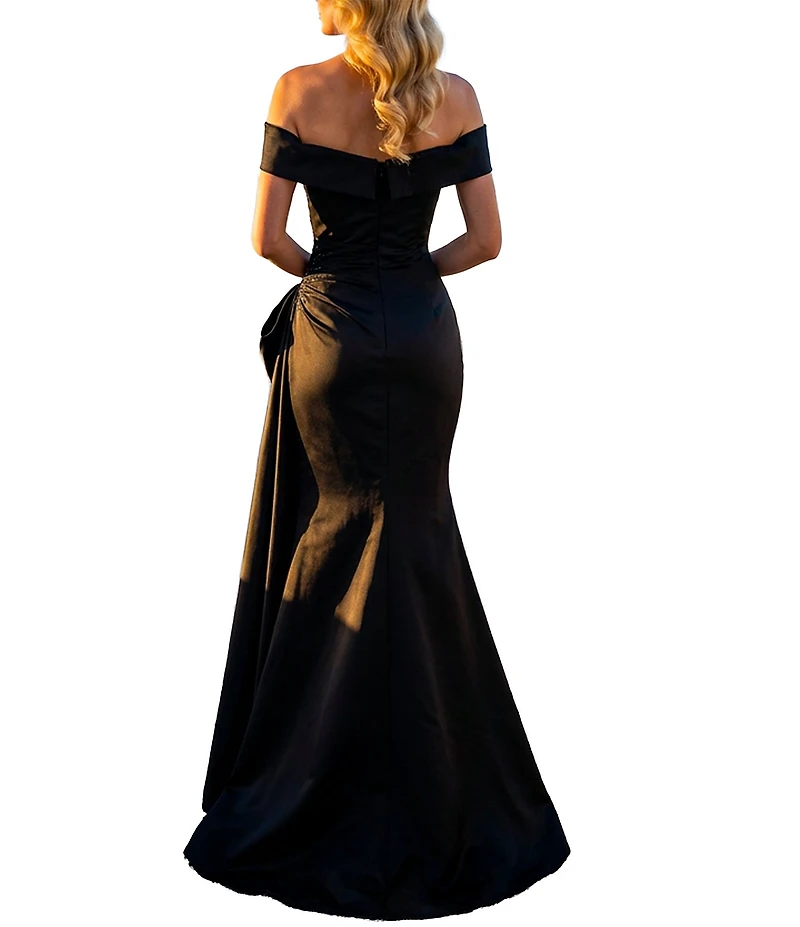 Terani Couture Off-The-Shoulder Ruffle Mikado Mermaid Gown