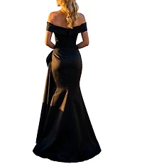 Terani Couture Off-The-Shoulder Ruffle Mikado Mermaid Gown