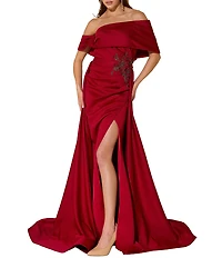 Terani Couture Off The Shoulder Shimmer Organza Long Gown