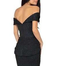 Terani Couture Off-the-Shoulder Short Sleeve Brocade Embellished Belt Mermaid Gown