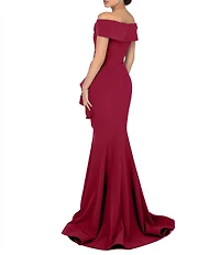 Terani Couture Off-the-Shoulder Short Sleeve Peplum Beaded Applique Mermaid Gown