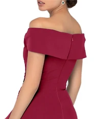 Terani Couture Off-the-Shoulder Short Sleeve Peplum Beaded Applique Mermaid Gown