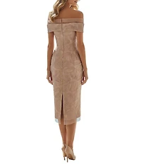 Terani Couture Off The Shoulder Shoulder Metallic Jacquard Midi Dress