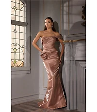Terani Couture One Off-The-Shoulder Shimmer Sheath Gown
