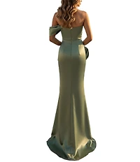 Terani Couture One Off-The-Shoulder Shimmer Sheath Gown