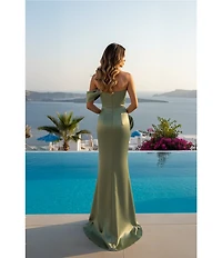 Terani Couture One Off-The-Shoulder Shimmer Sheath Gown
