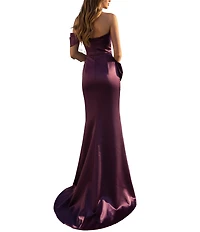 Terani Couture One Off-The-Shoulder Shimmer Sheath Gown