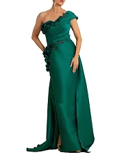 Terani Couture One Shoulder 3D Floral Applique Gown