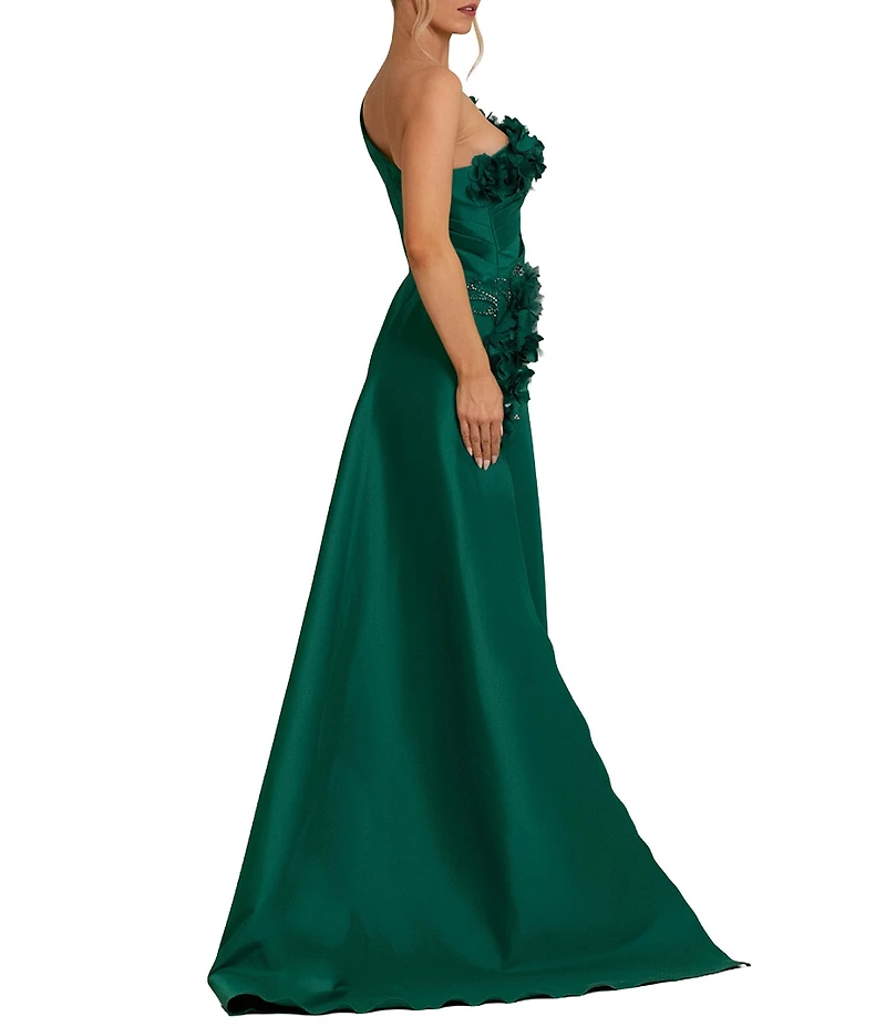 Terani Couture One Shoulder 3D Floral Applique Gown